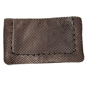 Falor leather animal hair herringbone magnetic closure envelope handbag